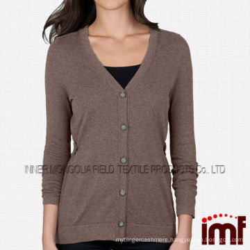 Long Sleeves Classic Fit 100% Cashmere Cardigan Women with Buttons Closure